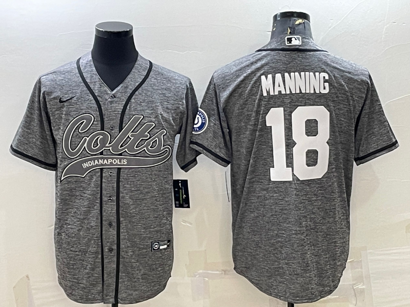 Indianapolis Colts #18 Peyton Manning Grey With Patch Cool Base Stitched Baseball Jersey