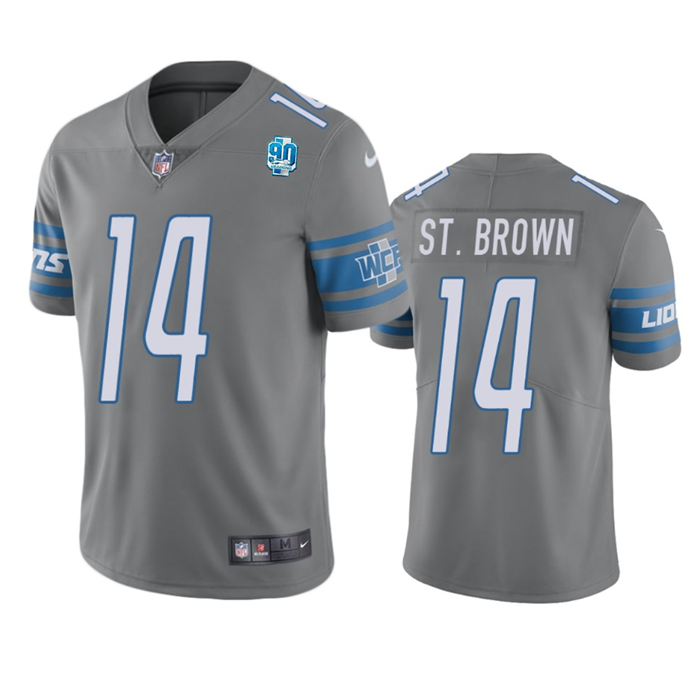 Detroit Lions #14 Amon-Ra St. Brown Gray 2023 90th Anniversary Vapor Untouchable Limited Stitched Jersey