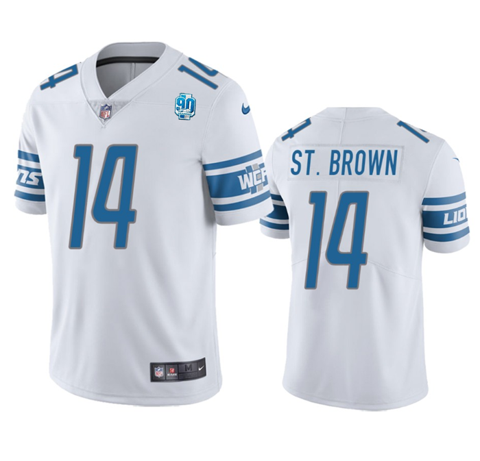 Detroit Lions #14 Amon-Ra St. Brown White 2023 90th Anniversary Vapor Untouchable Limited Stitched Jersey