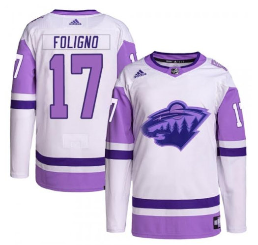 Minnesota Wild #17 Marcus Foligno Green 2022 White Purple Stitched Jersey