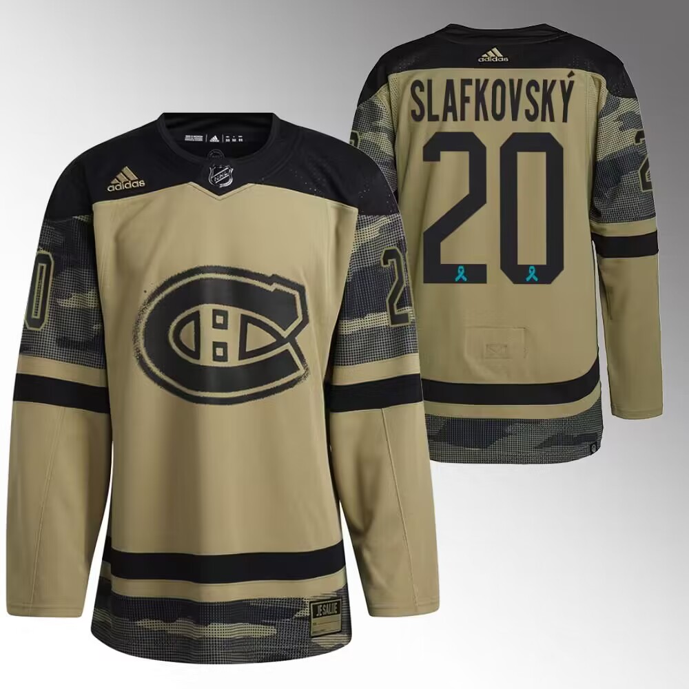 Montreal Canadiens #20 Juraj Slafkovsky Olive Salute To Service Stitched Jersey