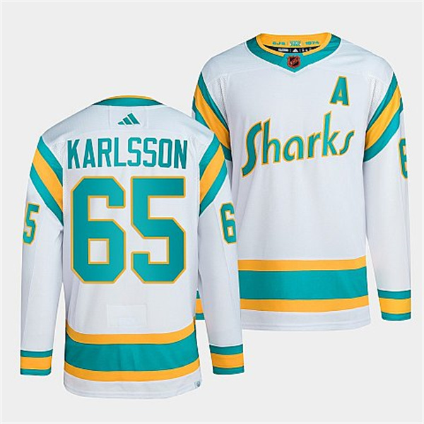 San Jose Sharks #65 Erik Karlsson White 2022-23 Reverse Retro Stitched Jersey