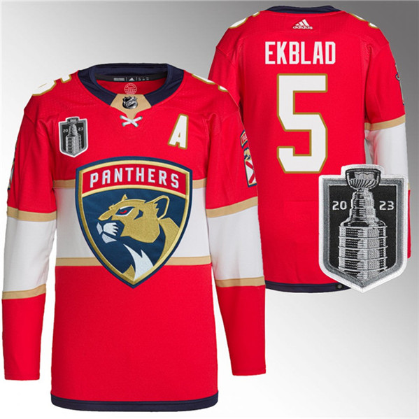 Florida Panthers #5 Aaron Ekblad Red 2023 Stanley Cup Final Stitched Jersey